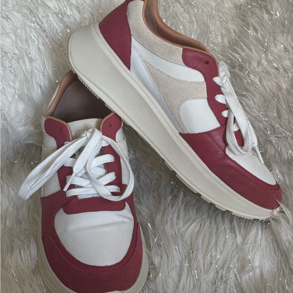 Fitflop F-mode Leather/Suede Men’s Sneakers Red-burgundy light cream Size 10